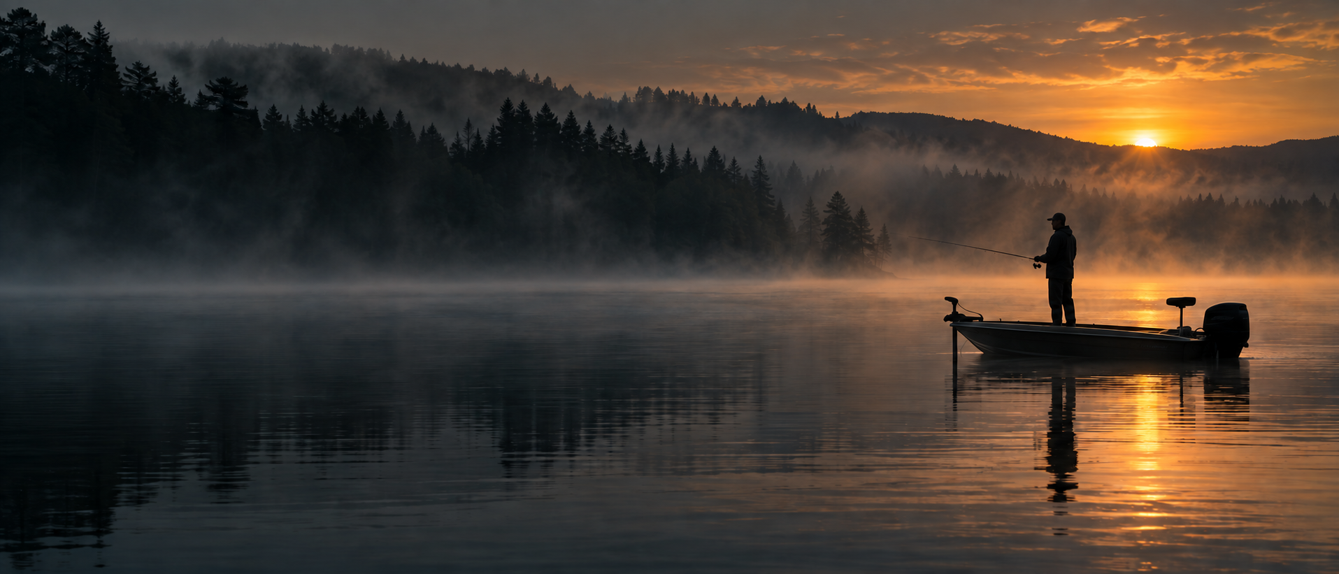 Angler fishing alone at sunrise